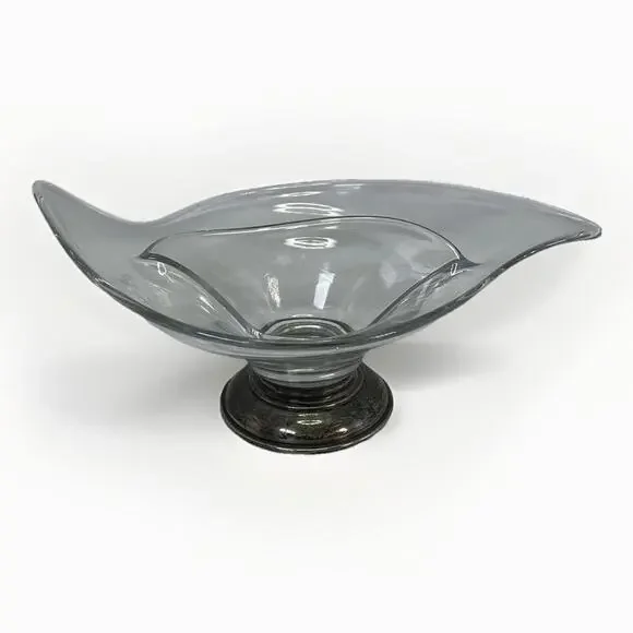 VTG Frank M Whiting Clear Glass Curved Candy Dish 925 Sterling Silver Base MCM - Picture 2 of 11